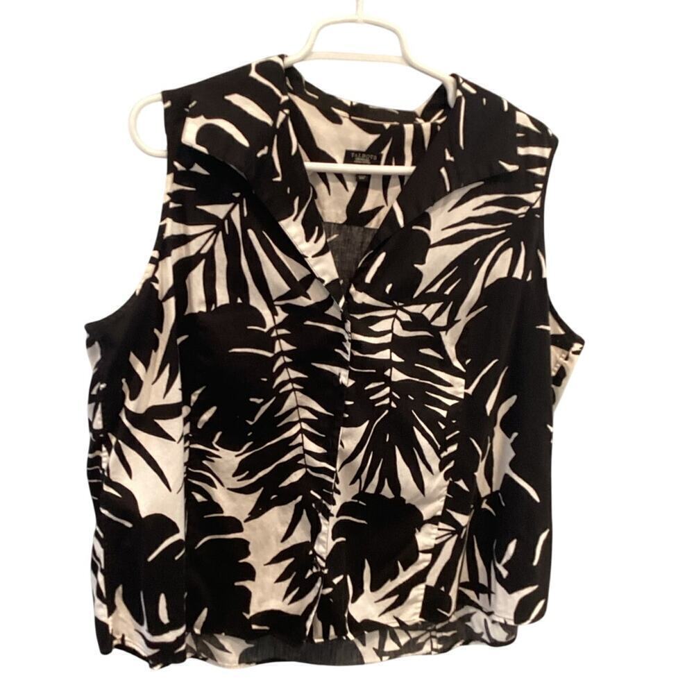 Talbots Womens Cotton Blend Sleeveless Button‎ Up Shirt Black White Beach Work